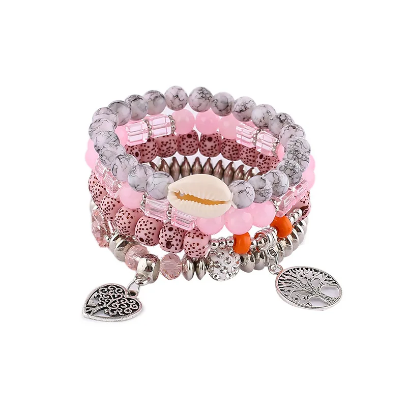 

New Arrivals Bohemian Shell Heart Pendant Beads women Bracelet Love Tree Of Life Charms Glass Beaded Couple Bracelet Set