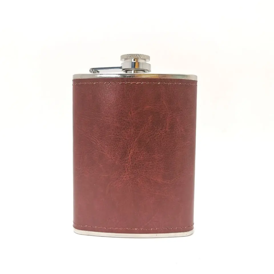 

Leather covered stainless steel hip flask liquor, Customized