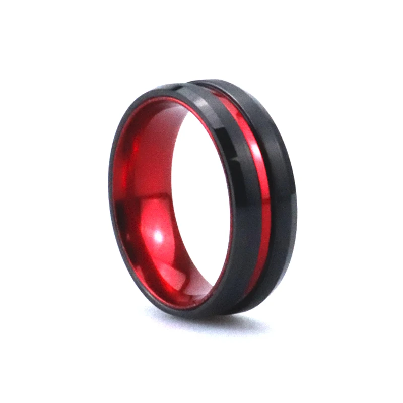 

Poya 8mm Brushed Single Channel Tungsten Ring With Anodized Red Aluminum Liner Interior