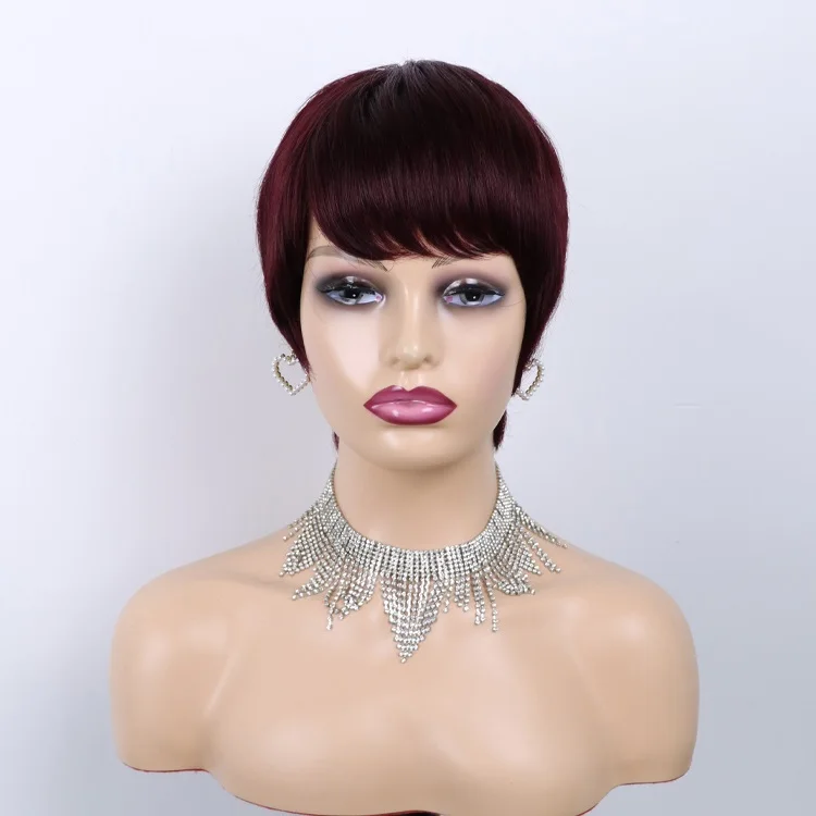 Wholesale 100% Brazilian Hair Short Machine Made Wig #99J Human Hair Wigs Indian Hair
