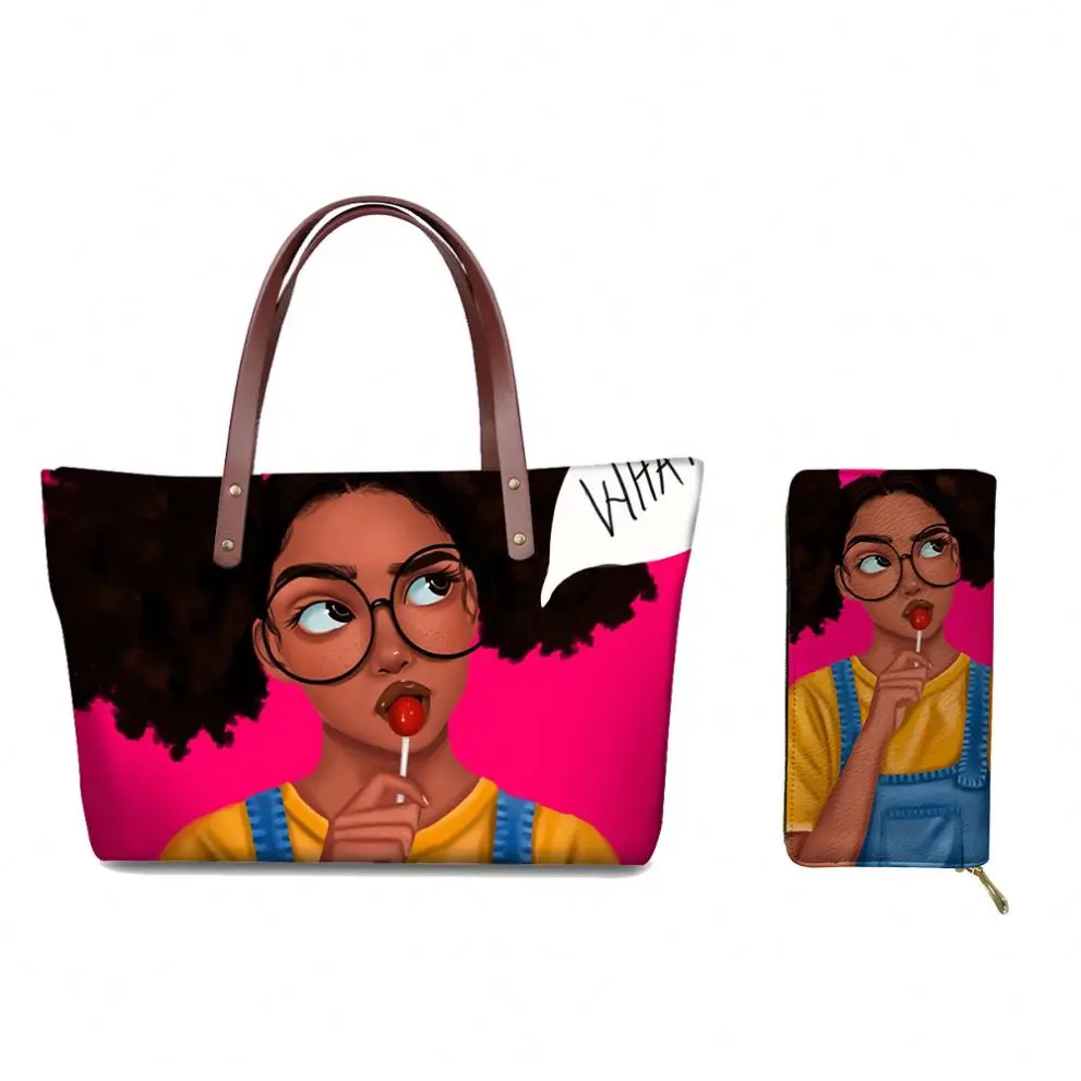 

Hot Sale Black Art African Girl Woman Print On Demand Custom Handbag Durable Handbags For Women Washable Female Handbags, Colorful