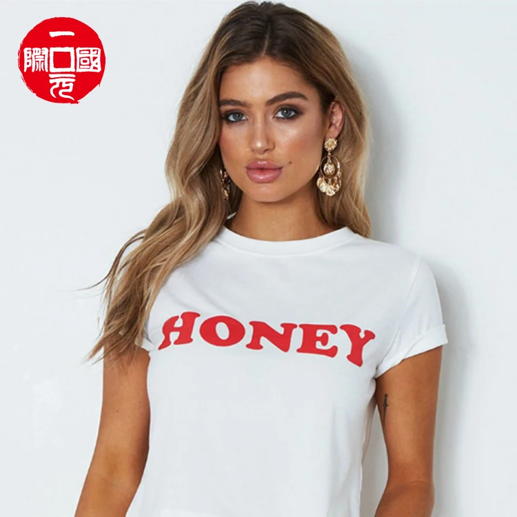 

Spring and summer new European and American printed short-sleeved round neck women's T-shirt