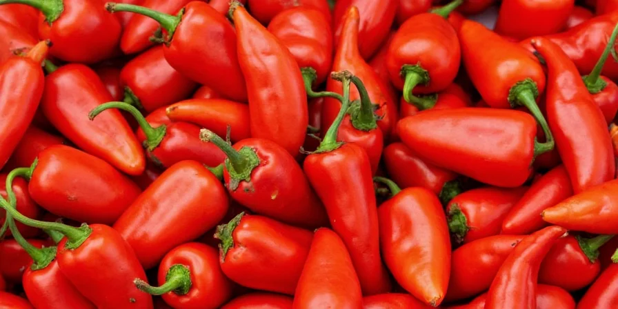 Various types of fresh peppers in a market