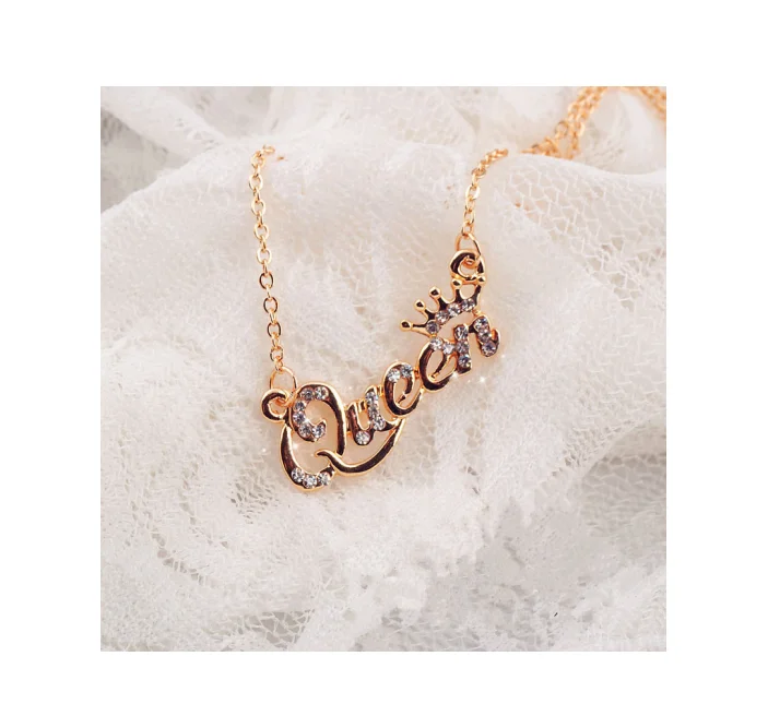 

New Arrival English Word Letter Pendant Choker Necklace INS Shining CZ Zircon Queen Charm Clavicle Gold Necklace