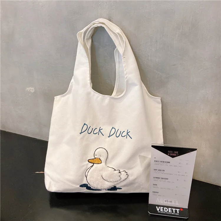 

Summer 2021 cute cartoon tote bag for woman and students single shoulder bag canvas handbag, 2 colors