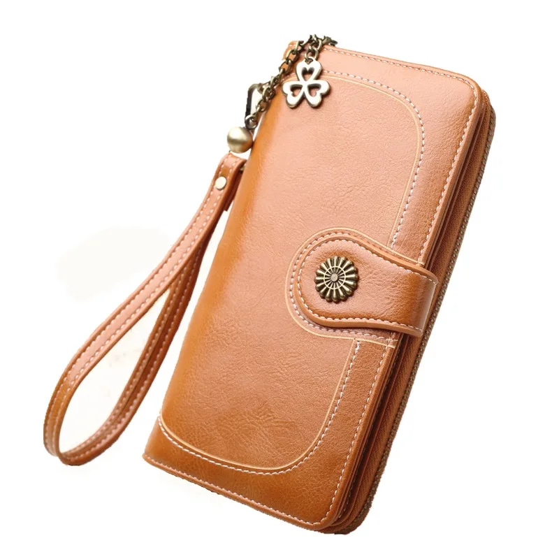 

Oil Wax decorate Pendant Medium Length Vintage PU Card Bag Woman's Pocket Wallet