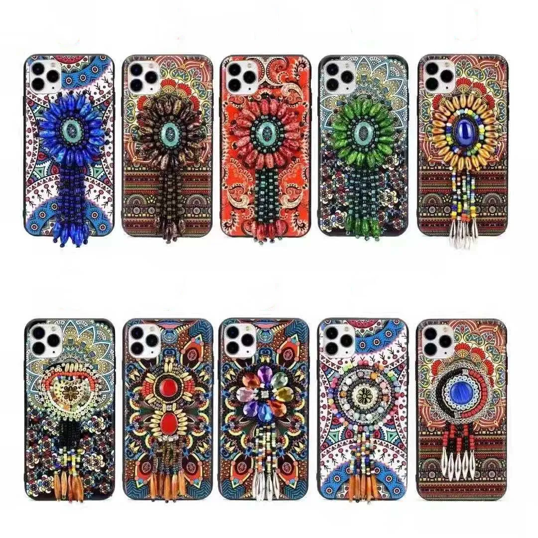 

National Style Colorful Acrylic Funda For iPhone 13 12 11 Pro Max Luxury Phone Cases Rhinestone Tassels For iPhone X Xr Xs Max 8