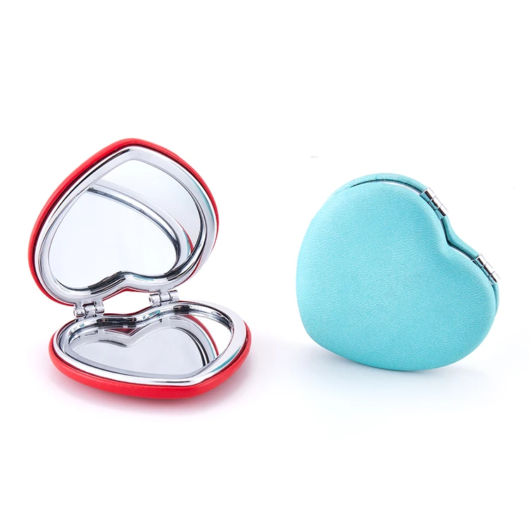 

PU metal heart shape compact makeup cosmetic double side travel pocket size mirror, As per customer's requirement