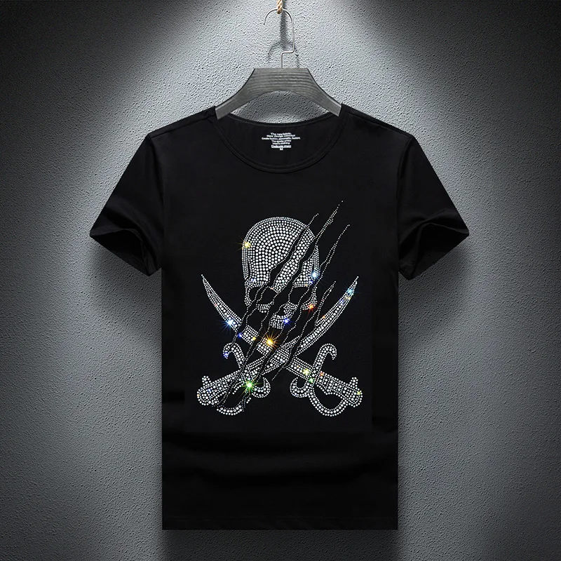 Free sample Skull head Hot Fix Rhinestones motif crystal rhinestone strass iron on Transfer applique