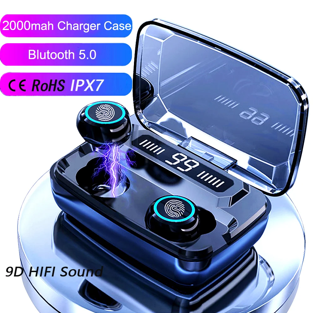 

Free Shipping 1 Sample OK CE RoHS IPX7 2000mah Wireless Earbuds Blue tooth Head phone 5.0 Gaming Headset TWS Wireless Earphones