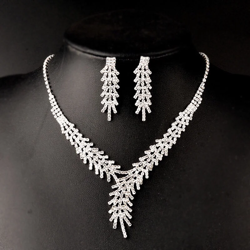 

Luxury Elegant Crystal Statement Wedding Bridal Necklace Earrings Jewelry Set Party Fashion Accessories
