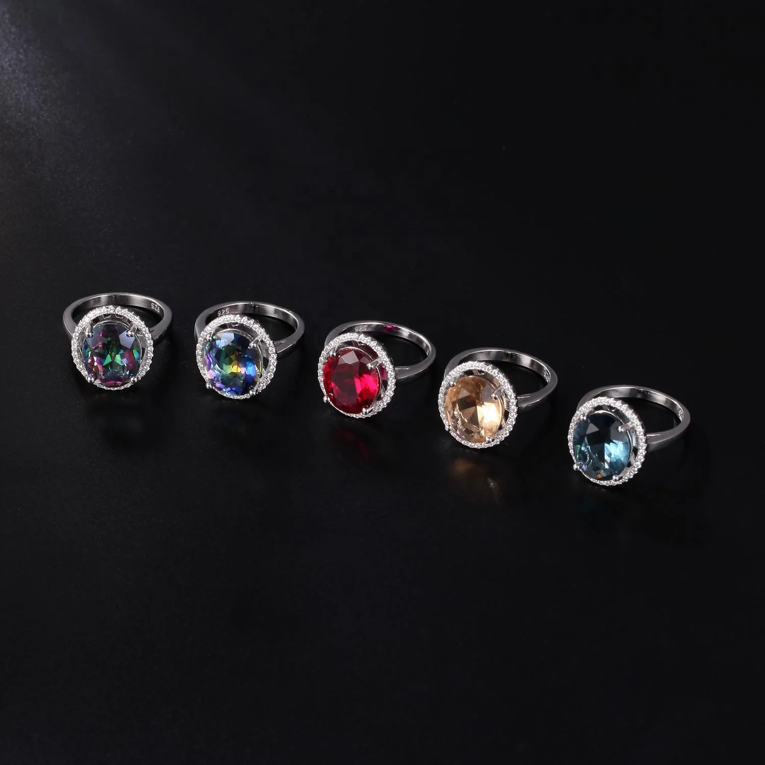 

Abiding 925 Sterling Silver Different Colorful Big Gemstone Classical Designs Engagement Rings For Women Fine Jewelry