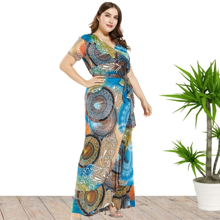 2020 New Arrival L 7xl Plus Size Maxi Long Short Sleeve Bohemian Summer 7906