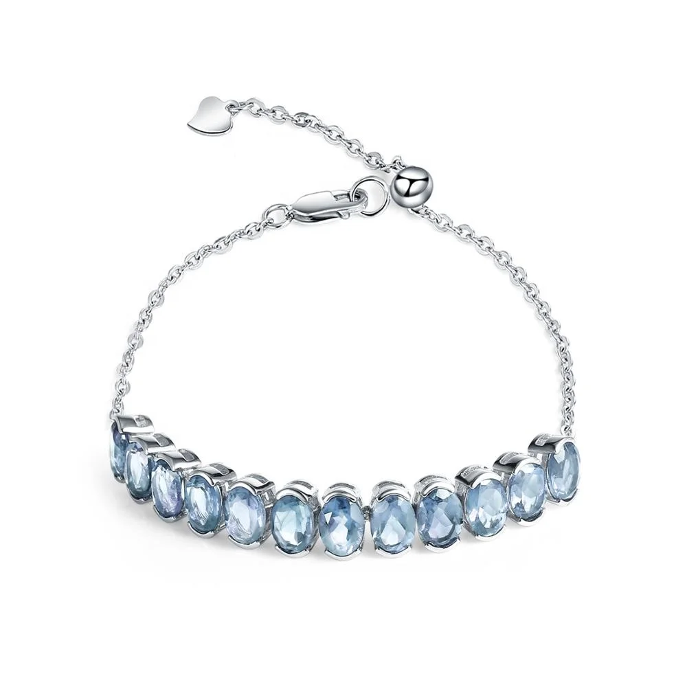 

Abiding Natural Sky Blue Topaz Stone Chain Link 925 Sterling Silver Jewelry Adjustable Bracelet Women