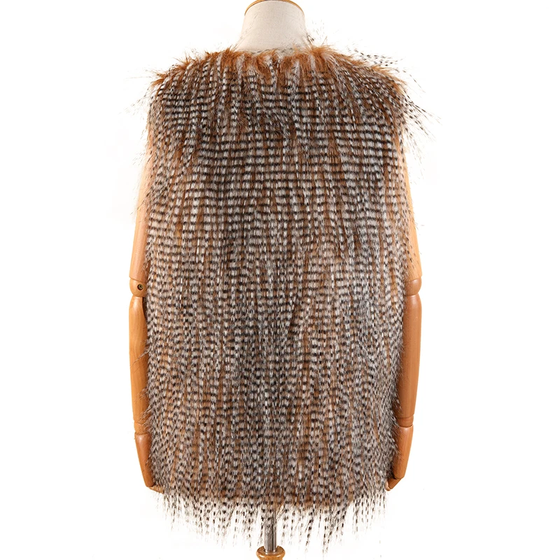 
Wholesale feather Long Hair sleeveless No collar faux fur vest for women Winter autumn warm 