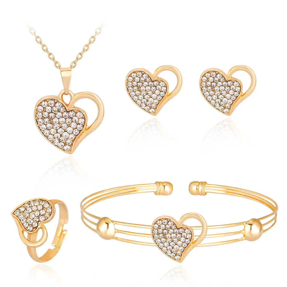 

Gold Plated Heart White Cubic Zirconia Earring Ring Necklace Bracelet Jewelry Sets