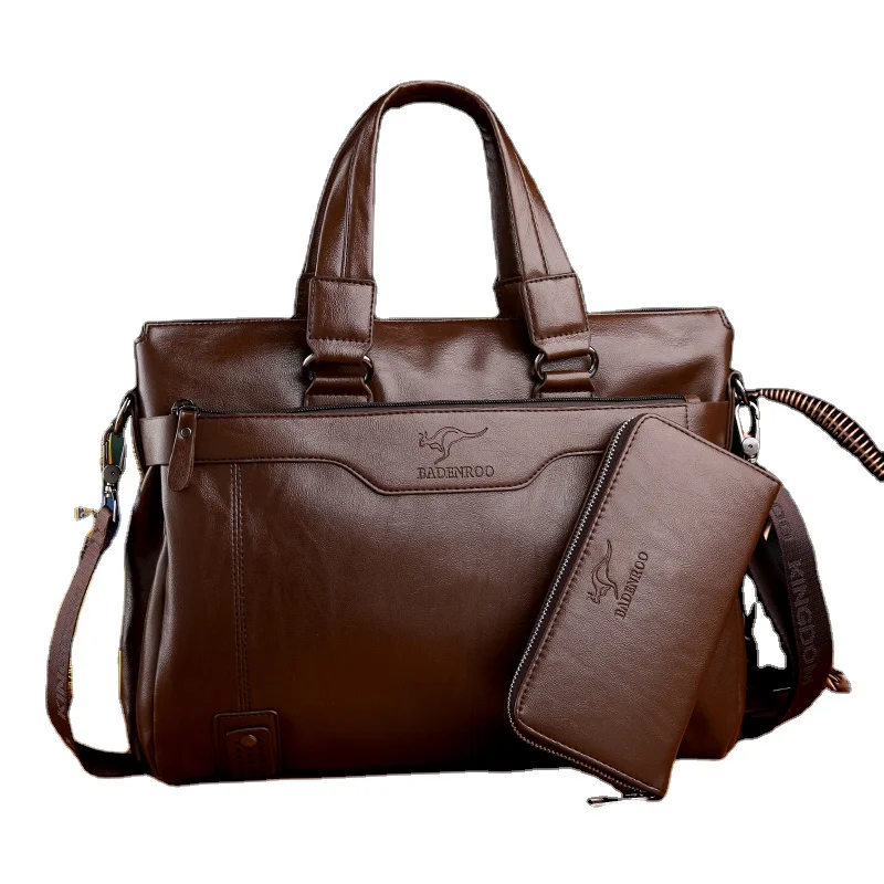 

Vintage Shoulder Computer Handbag Messenger Bag Genuine Leather Briefcase Brown Customizable 14 Inch Laptop Business for Men Top