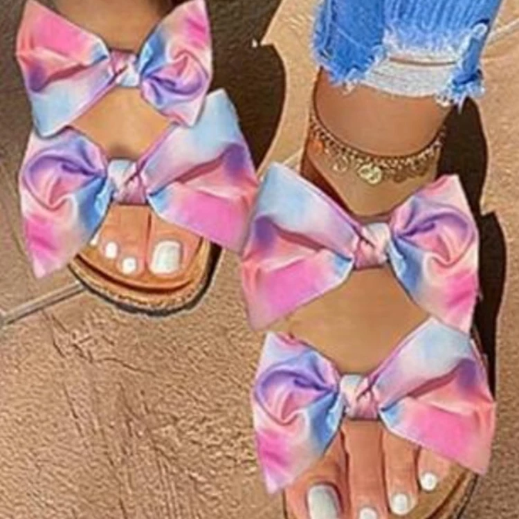 

I@U 2021 Wholesale Fashion Lady Beach Slide New Style Slippers Women Flat Tie-dye Bandana Sandals Women, As per customer's request