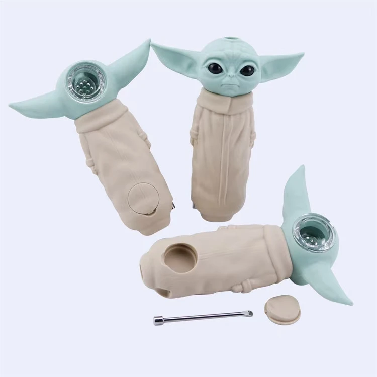 

Wholesale cute baby Yoda design metal dabber mix colors custom logo 120 mm silicone smoking pipes accessories tobacco weed pipe, Picture