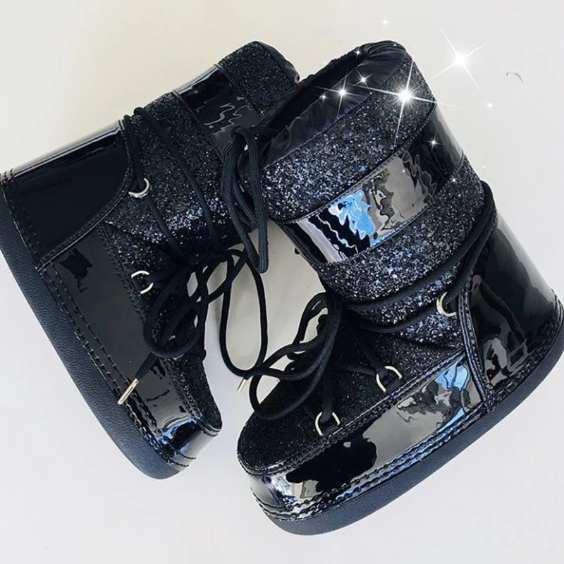

XZ44-1 Classic Sequins Decorated Winter Snow Boots Warm Wool Lined 2021 Moon Boots, As picture or custom