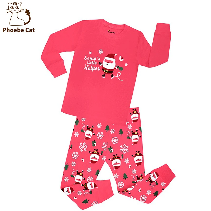 

OEM Designer Two Piece Cartoon Cotton Girls' Children's Kids PJS Nightwear Sleep Wear Night Wear Sleepwear Set Christmas Pajamas, Pink