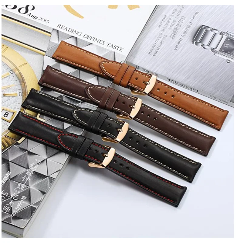 

Quality Handmade Leather Straps French Nappa Calf Stainless Steel Buckle Watch Bands, Black & brown & dark brown