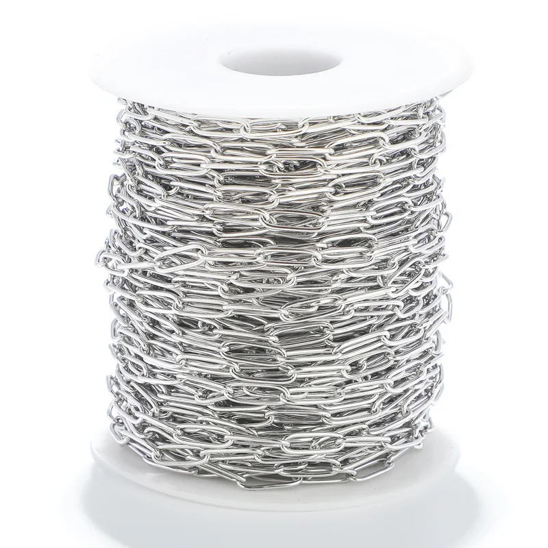 

5Meters/Roll 4mm Wide Stainless Steel Round Flat Rectangle Chain Link Women Paper Clip Paperclip Link Chain Necklace