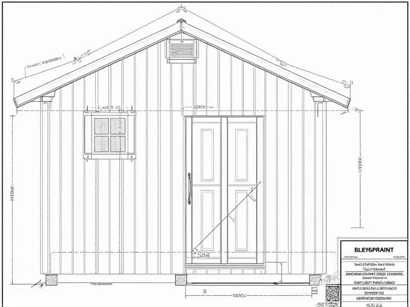 Detailed shed blueprint showing foundation measurements and lumber specifications