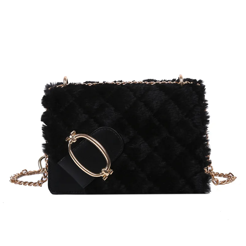 

EF085 Fluffy fur square trendy shoulder women chain lady bags handbag 2022 purses