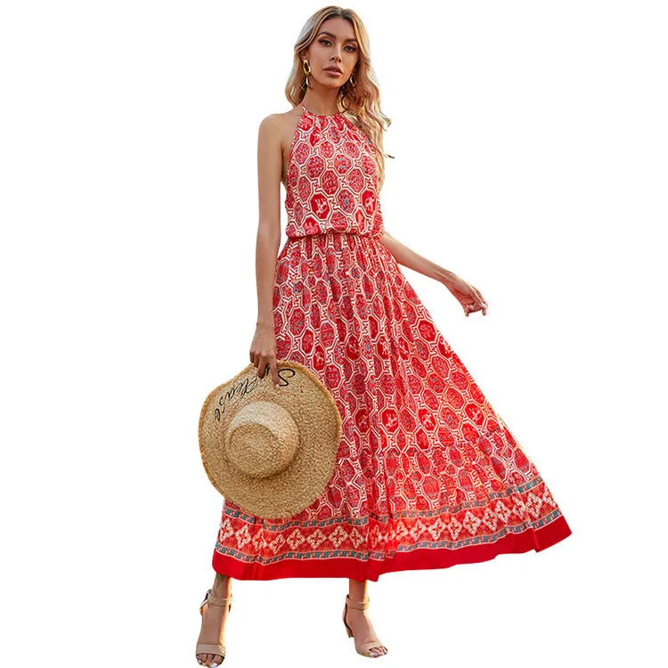

2021 sleeveless casual dresses Bohemian new women's clothing print backless suspender summer MaxiI dress
