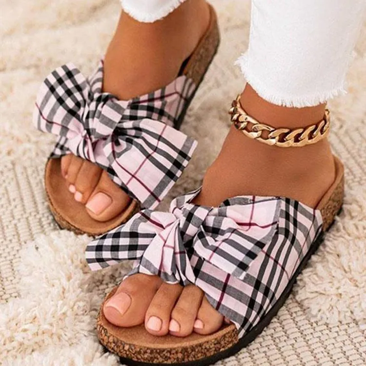 

Classic Plaid Designer New 2021 Women Noughties Sandal Slippers Shoes Lady Flats One Step Beach Slippers Sandals Shoes for Women, Customized color