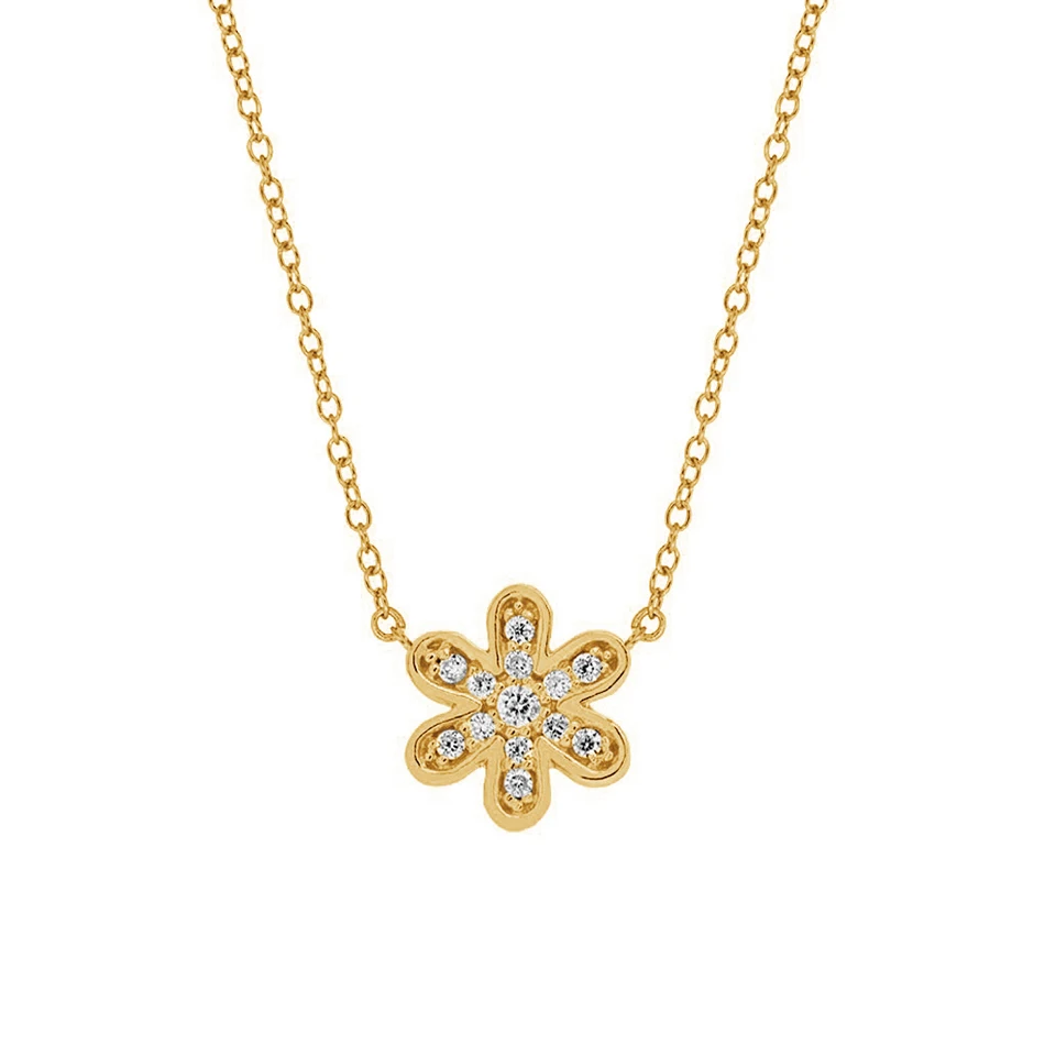 

wholesale gold jewelry online 925 sterling silver fine necklace 18k gold plated pave daisy necklace