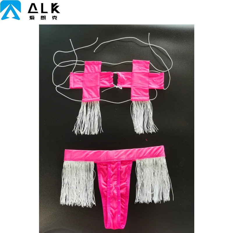 

Ailangke New Fashion Two Piece Stripper Outfits Lingerie Sexy Pink Rave Outfits on Night Club