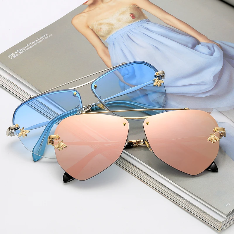 

Luxury Pilot Sunglasses Women Vintage Bee Rivet Metal Frame Gradient Lenses Sun Glasses Retro Men Female Eyewear Shades Uv400
