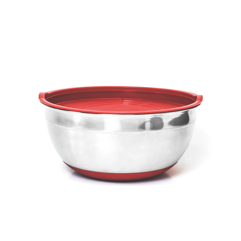 

Diameter 20cm Stainless Steel Mixing Bowls Nested Bowl Set With Lids Silicone Bottom Red