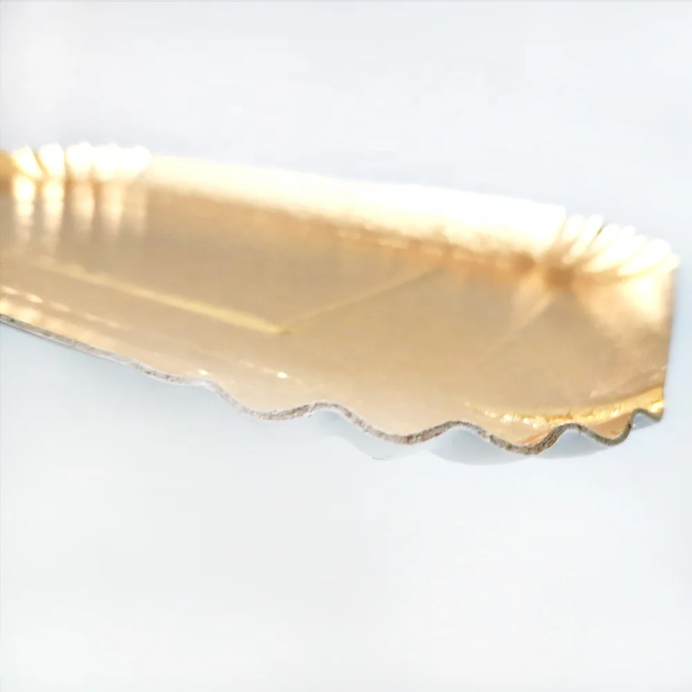 Rectangular Gold Paper Platters,Laminated Cardboard Serving Trays Great For Birthday,Party