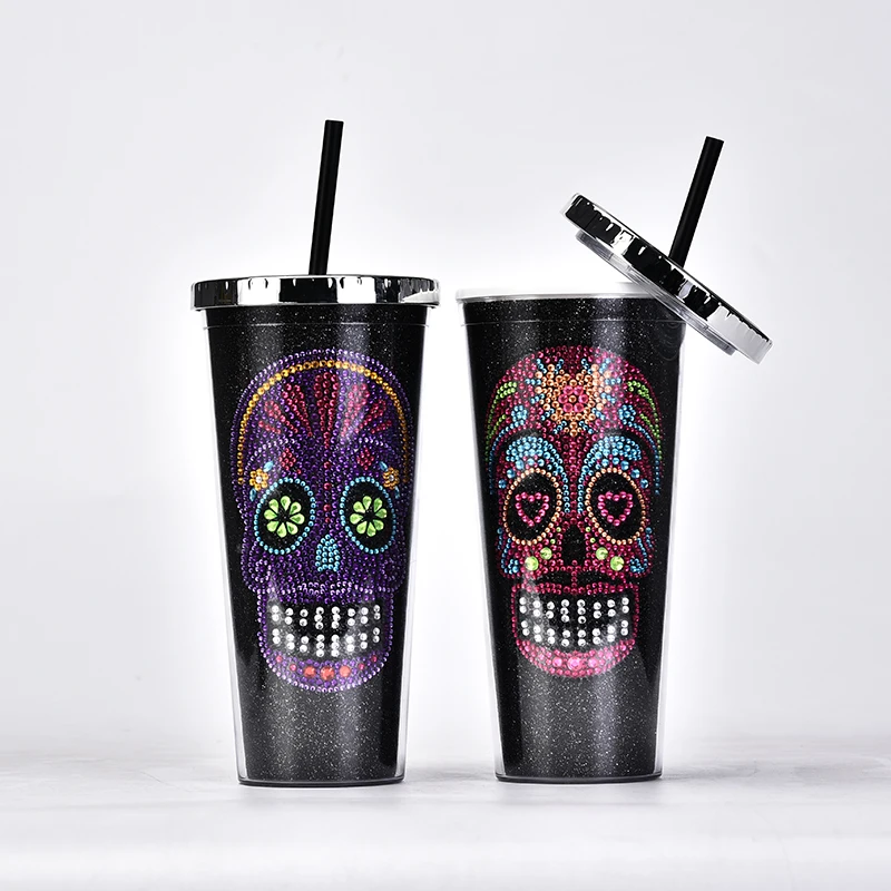 

Hot sale 24 oz acrylic water cup custom logo double wall black background color undead pattern tumbler