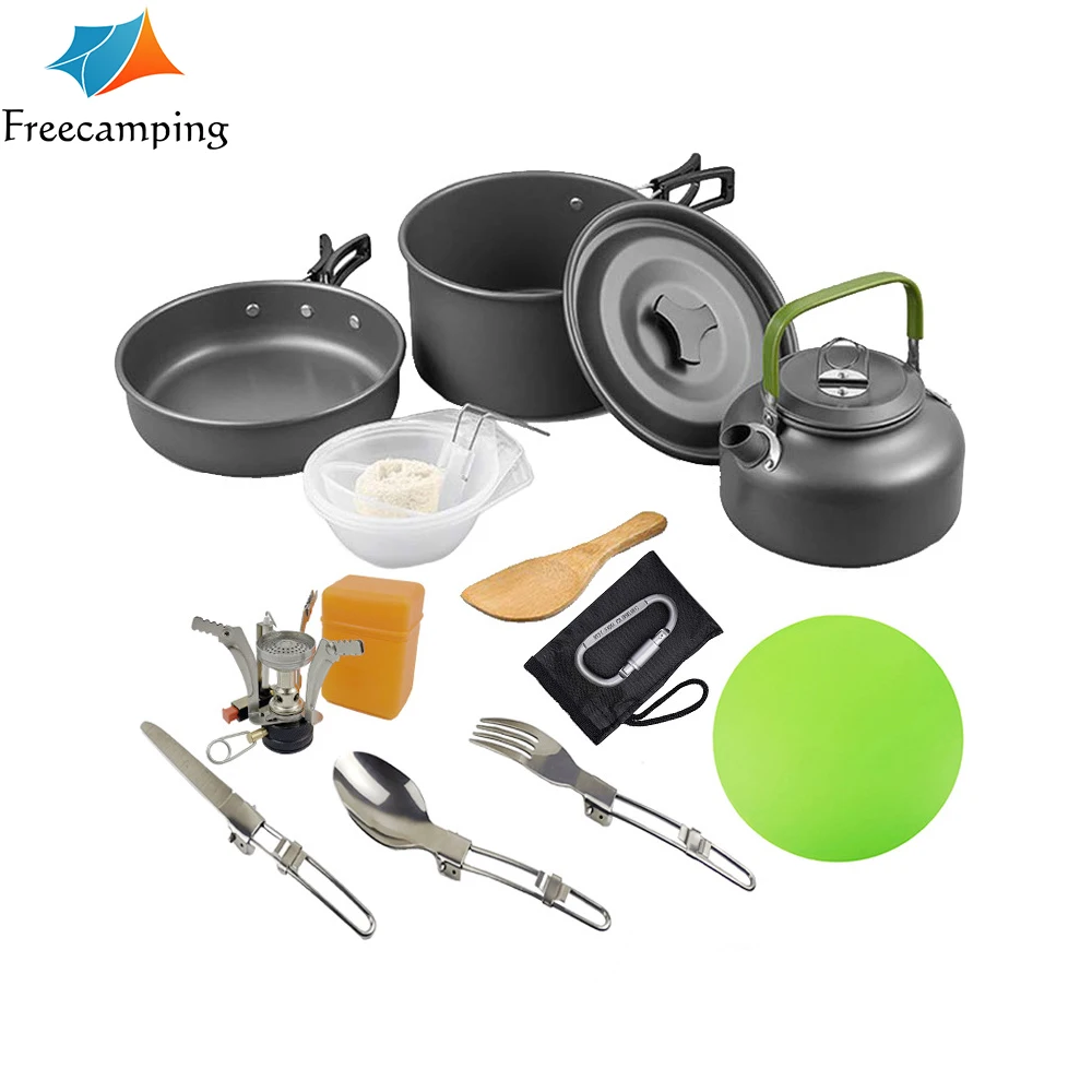 

Camping Cookware Set Camping Gear Campfire Utensils Non-Stick Cooking Equipment Lightweight Stackable Pot Pan Bowls(2-3 person)