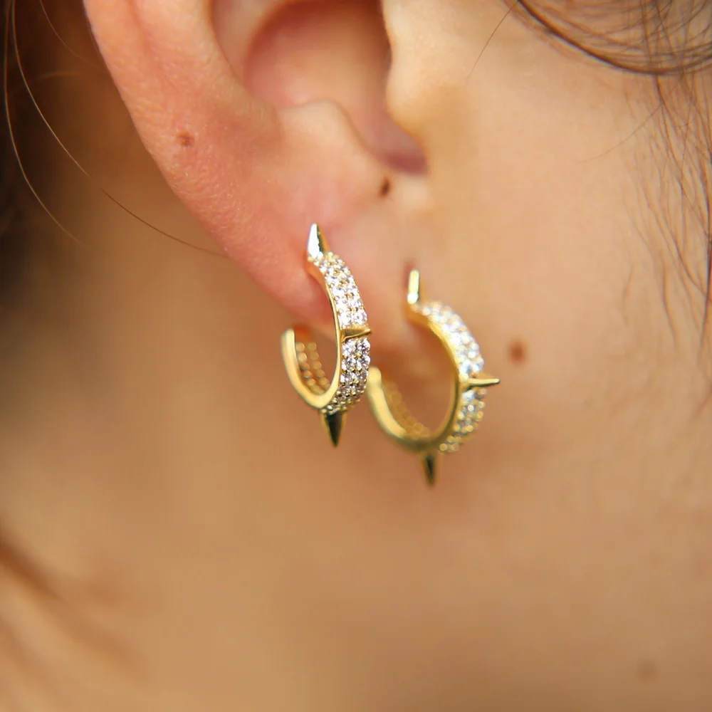 

gold plated micro pave cz spike hoop european gorgeous women ladies punk spike earring, Picture