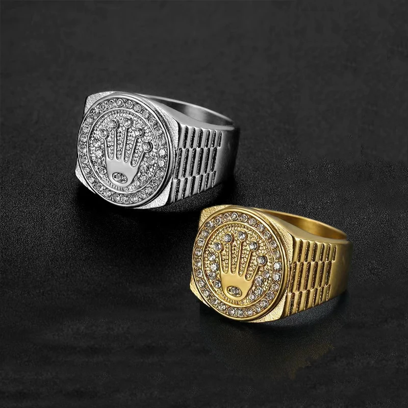 

new stainless steel hip hop titanium steel crown diamond Gold ring for men rings no rust for men