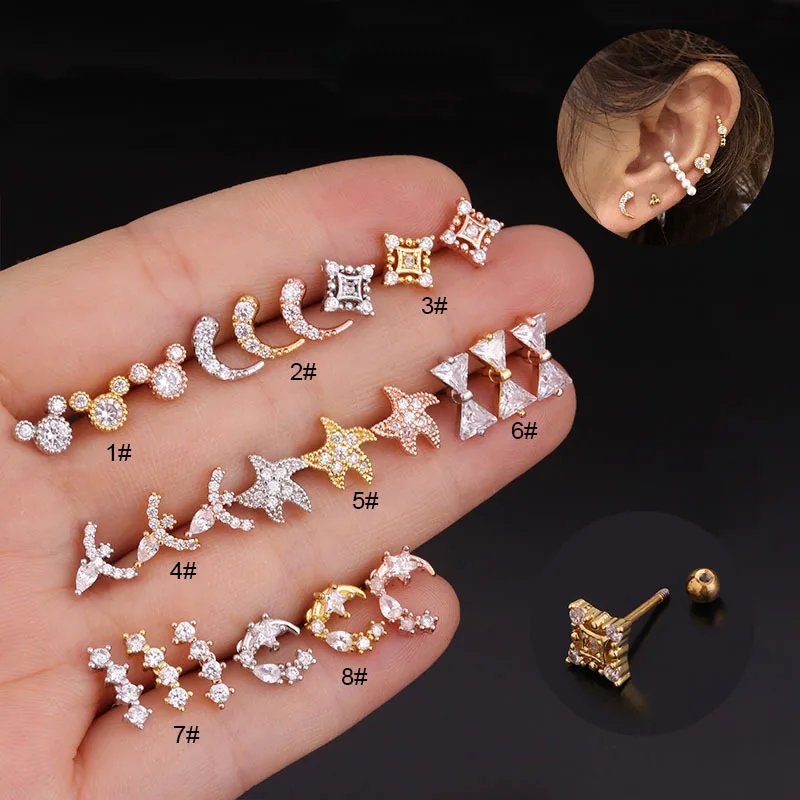 

20G CZ Ear Piercing Earrings Studs Elegant Women Tragus Helix Cartilage Ear Bar Piercing Jewelry