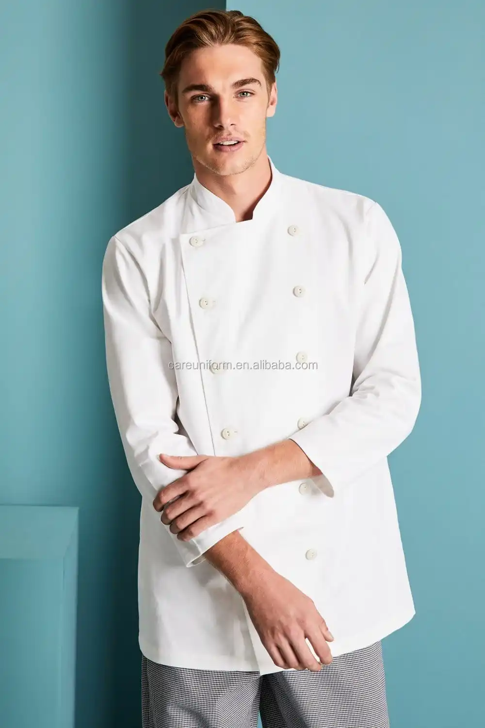 Chef Workwear Chef Coat Mens Classic Long Sleeve Chef Jacket-White for Pastry Canteen Western Restaurant Kitchen 