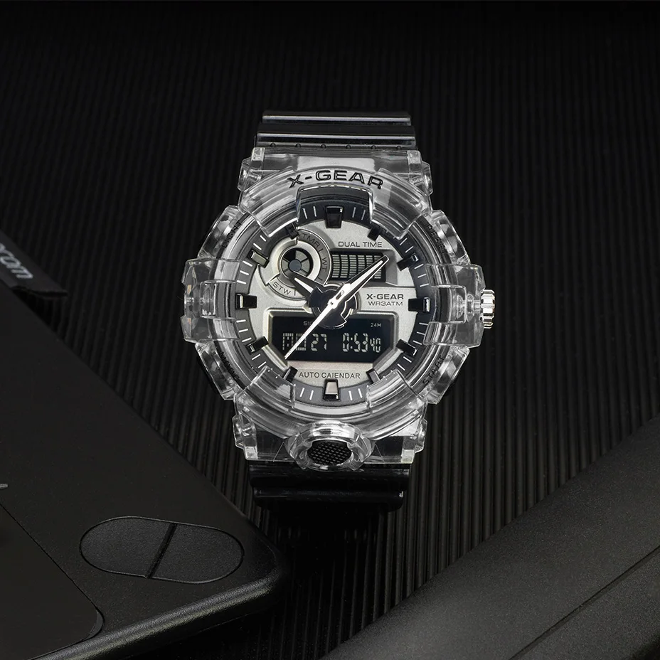 x-gear 防水透明塑料情侣户外手表女士女士运动电子手表