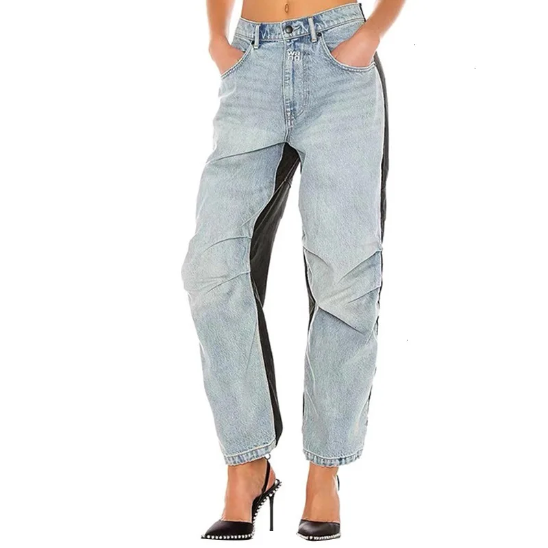 

Women's Mid Waist Loose Streetwear Jeans Contrast Color Denim Jeans