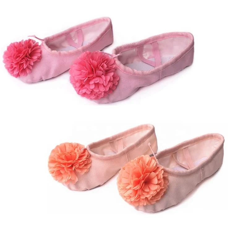 

Design Children Dance Practice Shoe Soft Ballet Shoe RT-048 Factory Wholesale Flower Canvas + Leather Girls OEM ODM Eco-friendly, Pink, red, beige