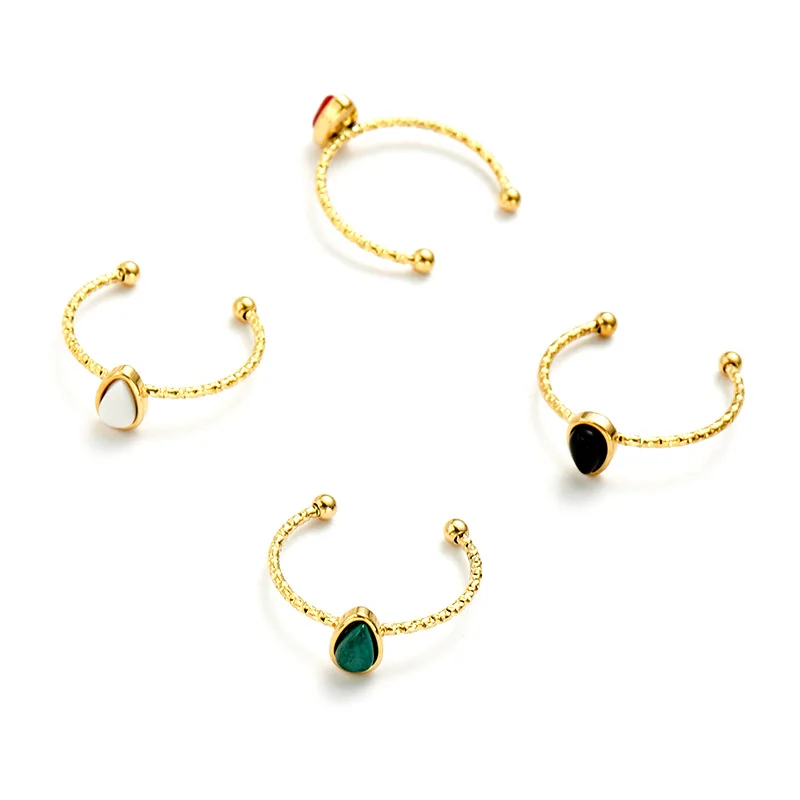 

2021 Popular Gold plated Stainless Steel Ring Adjustable Colorful Natural Stone Gem Open Finger Rings, As picture