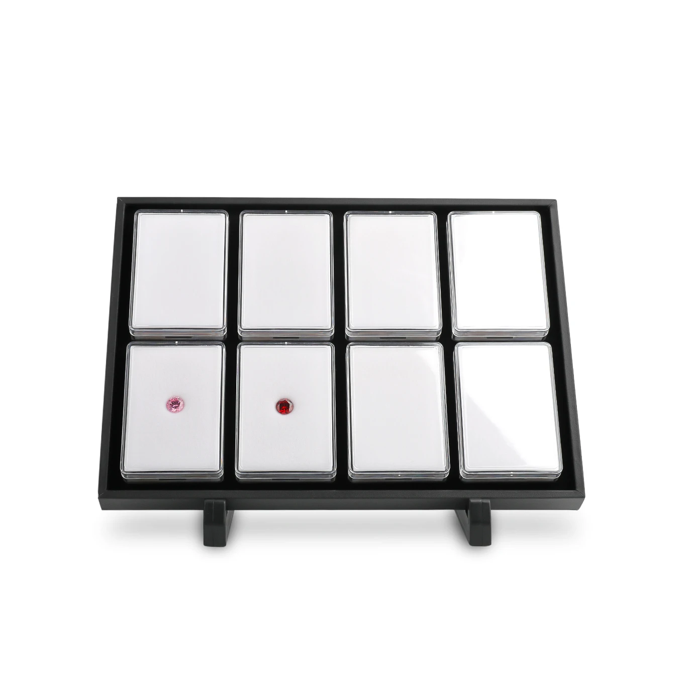 Clear Acrylic  Gem Box Elegant Gemstone Display Solution DK21669-8 Clear Box Tray Set with White Inserts