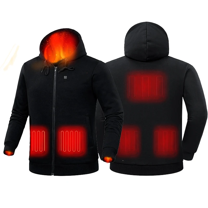 

Unisex Full Zip Up Black Hoodies Sweatshirts No Custom Logo Heat Hooded Jacket for Mens and Women, Gray, black