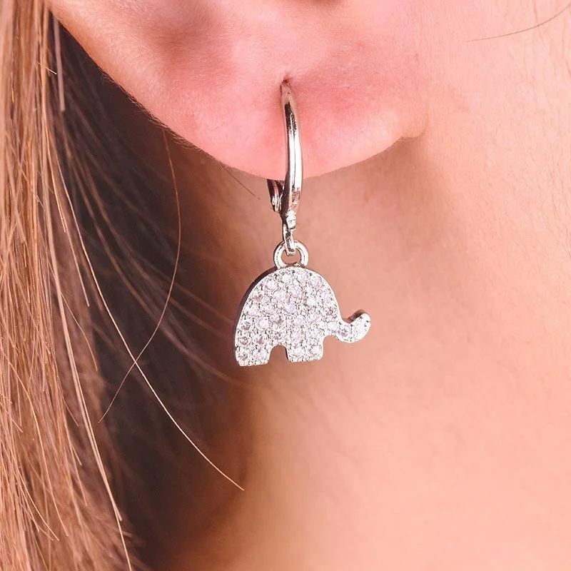 

Small Hoop Earrings with Charm Elephant Zircon Crystal Fashion Earings for Women Girls