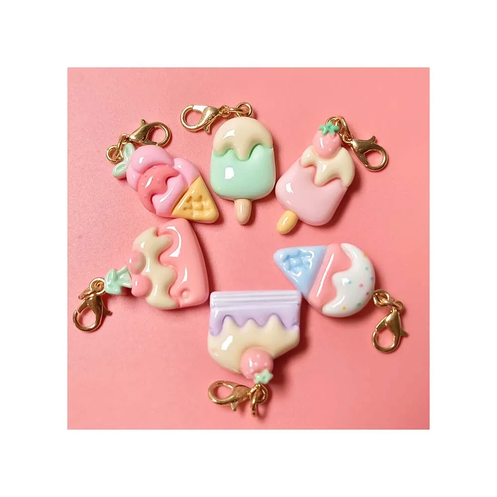 Best Price 10pcs/Bag Colorful Assorted Keychains Ice Cream Cake Acrylic Sweet Foods Cute  Key Chains for Luggage Accessories